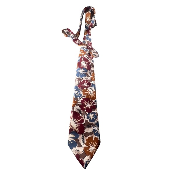 Dior Other - Christian Dior Monsieur Silk Tie Floral Pattern Blue Burgundy Brown Men